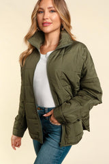 Olive Quilted Puffer Jacket