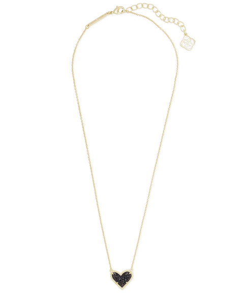 Kendra Scott | Ari Heart Gold Pendant Necklace in Black Drusy