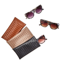 Tortoise Sunglasses with Woven Faux Leather Case