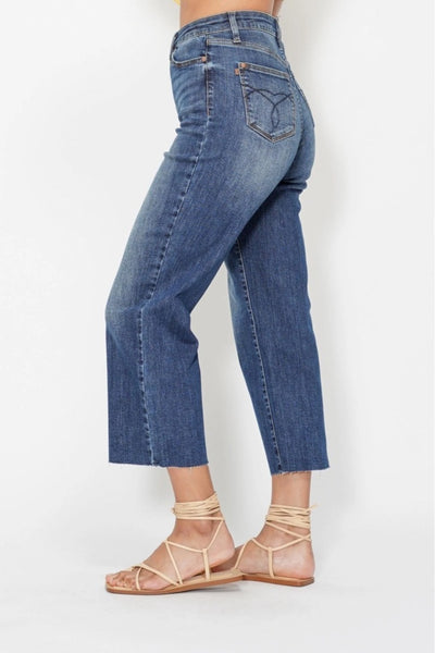 Brooklyn HIGH WAIST POCKET EMBROIDERY WIDE CROP JEANS