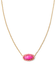 Kendra Scott Elisa Gold Color Burst Frame Short Pendant Necklace in Neon Pink