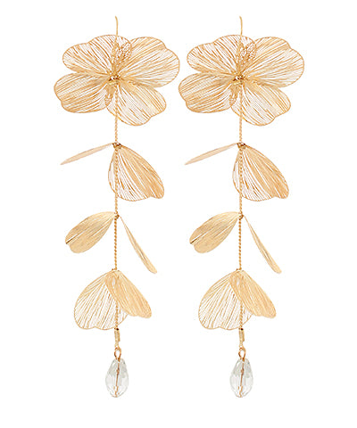 Gold Filigree Flowers Drop Earring with Crystal Detail