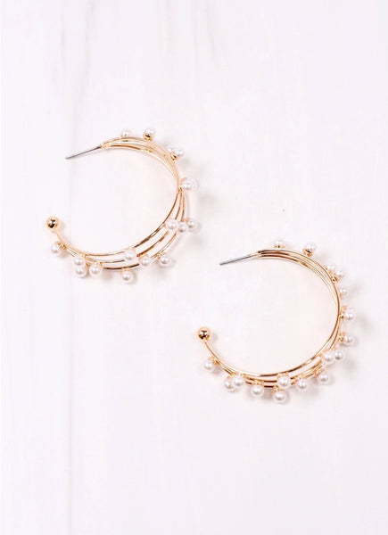 Rusty Pearl Triple Hoop Earring Gold