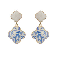 Chinoiserie Floral and Shell Clover Drop Earrings