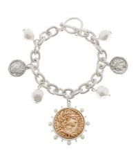 Chunky Coin & Pearl Chain Bracelet-Gold or Silver