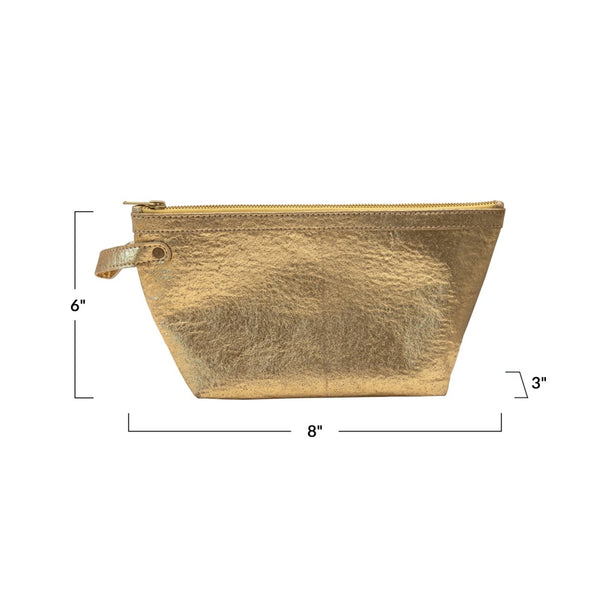 Gilded Recycled Leather Zip Pouch