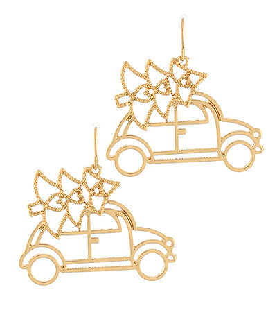 Gold Filigree Christmas Tree and Car Earrings