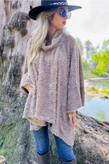 Faux Fur Cozy Turtleneck Poncho-2 Colors