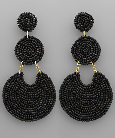 Black Seed Bead Triple Disc Drop Earrings