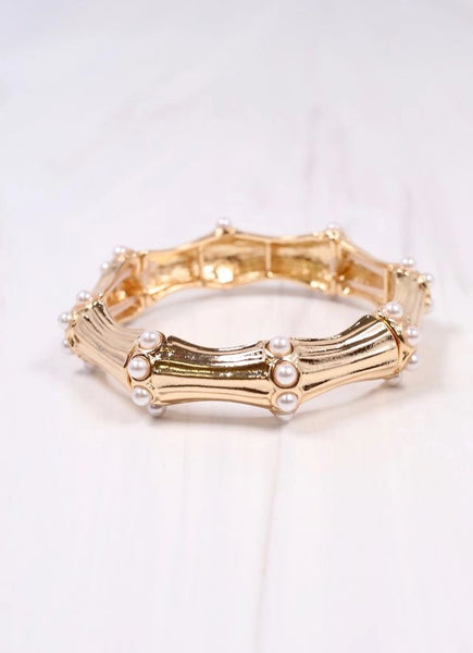 Hollander Stretch Bracelet with Pearls Gold