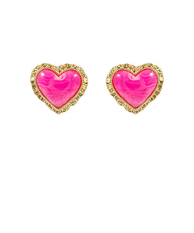 Gold Framed Heart Stud Earrings-2 Colors