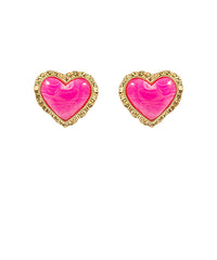 Gold Framed Heart Stud Earrings-2 Colors