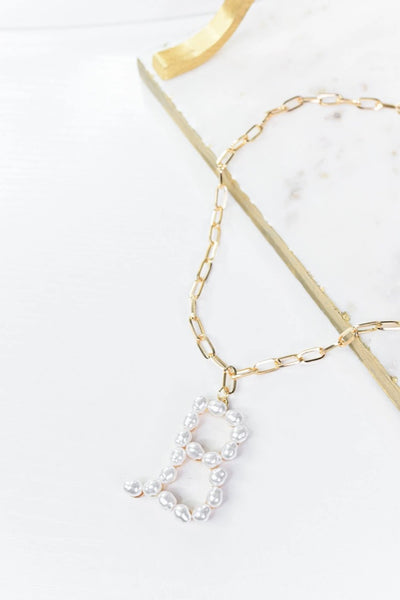 Gold/Pearl/Chain Linked Letter Necklace-Multiple Options