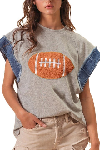 Patch Denim Frayed Edge Gameday Top