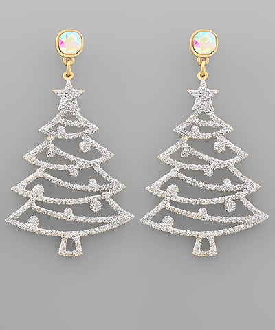 Glitter Christmas Tree Earrings with Bead-2 Colors