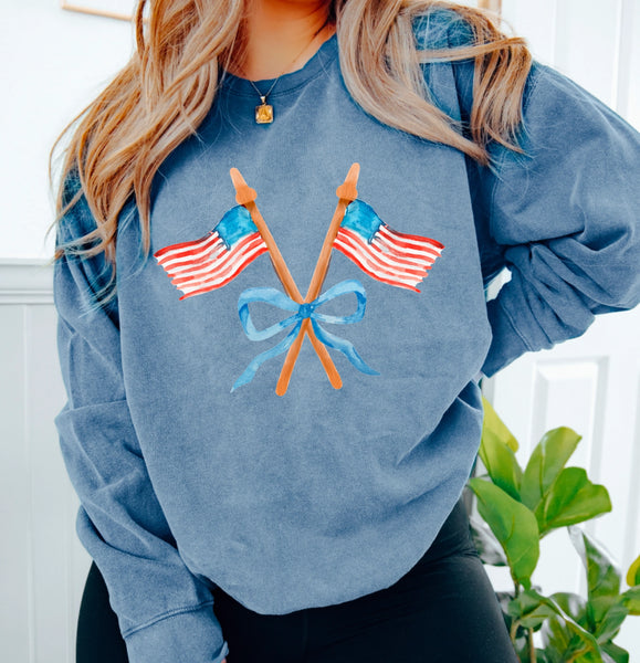 Watercolor Coquette American Flags Sweatshirt