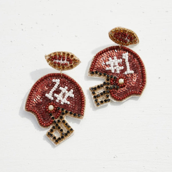 Rhinestone And Glitter Football Helmet Drop Earrings