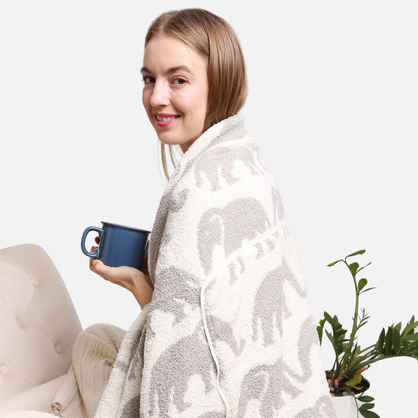 2 in 1 Elephant Print Throw Blanket & Pillow