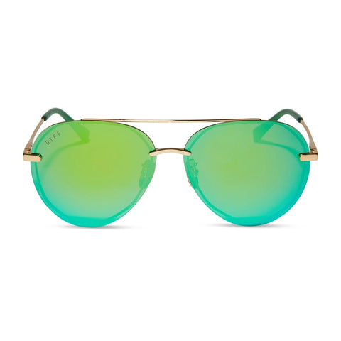 DIFF Lenox Gold Green Mirror Sunglasses