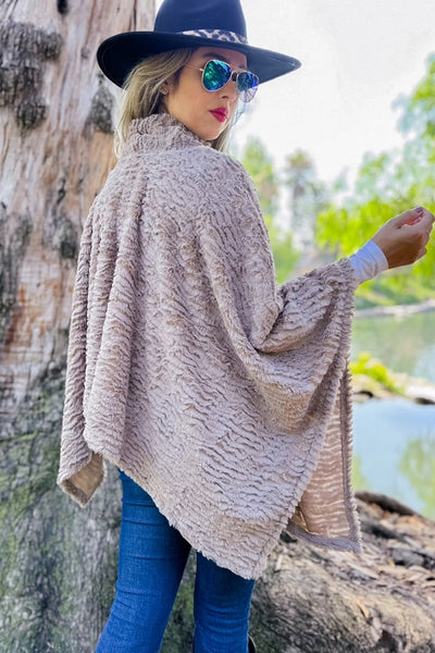 Faux Fur Cozy Turtleneck Poncho-2 Colors