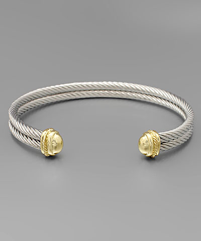 Water Resistant Gold 2 Strand Ribbed Twisted Bracelet