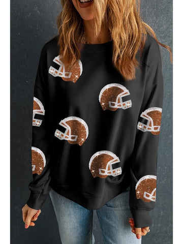 Sequin Rugby Graphic Corded Baggy Sweatshirt