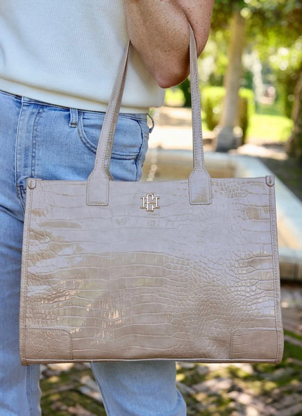 Shane Tote Taupe Patent Croc