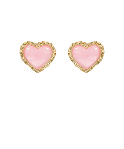 Gold Framed Heart Stud Earrings-2 Colors