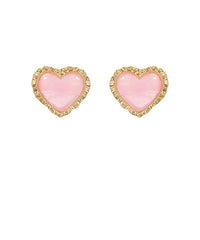 Gold Framed Heart Stud Earrings-2 Colors