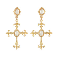 Fluer de Lis Gothic Cross Earrings