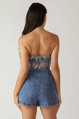 High Standards Denim Skort Romper