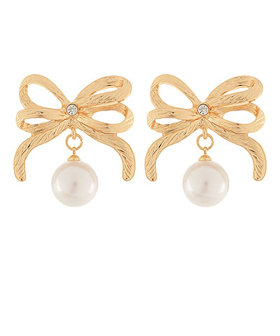 Double Bow and Pearl Earrings