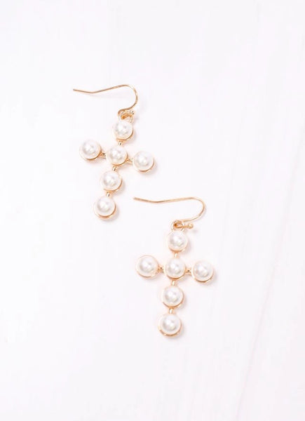 Pavel Pearl Cross Earring Cream