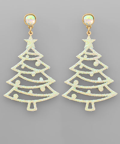 Glitter Christmas Tree Earrings with Bead-2 Colors