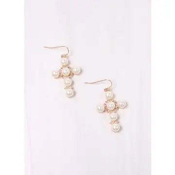 Nancee Pearl Cross Earring Ivory