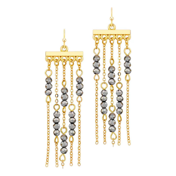 Gold Chain and Hematite Crystal Tassel Earring