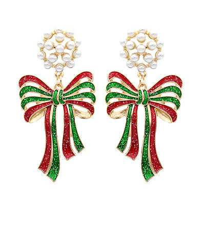 Christmas Bow Glitter Earrings