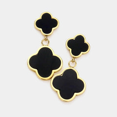 Black Quatrefoil Link Dangle Earrings