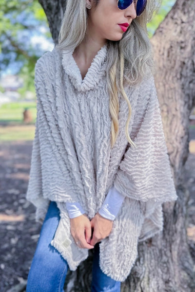 Faux Fur Cozy Turtleneck Poncho-2 Colors