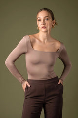 Warm Taupe Square Neck Top