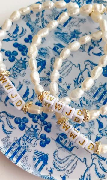 WWJD Pearl Stretch Bracelet