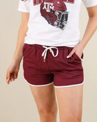 True Maroon Drawstring Athletic Shorts