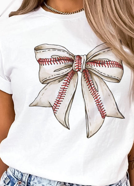 Girly Baseball Bow Coquette Graphic Tee