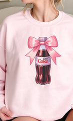 Coquette Sweatshirt Diet Coke Pink Bow Soda Bottle Pullover