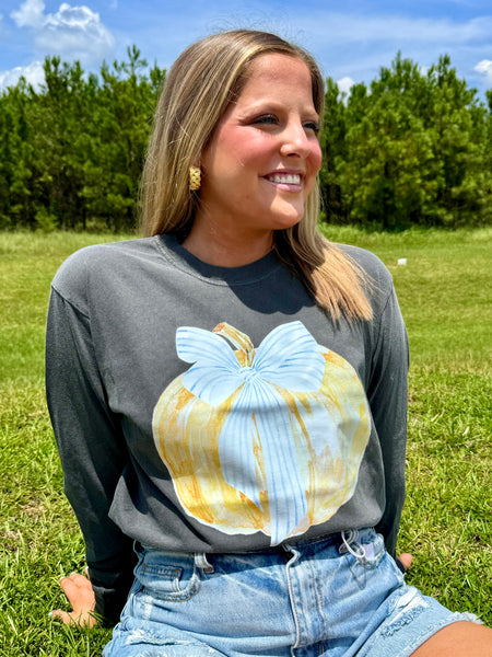 Watercolor Grandmillennial Coquette Pumpkin Long Sleeve T-Shirt