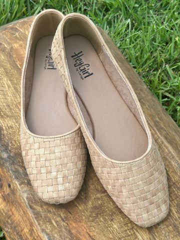 Pearl Studded Corky's Velvet Ballet Flats in Taupe