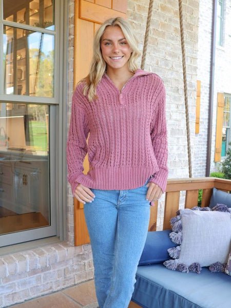 Simply Southern Soft Quarter Zip Sweater in Plum