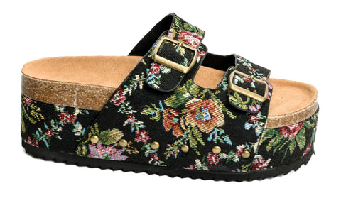 Wannabe Flatform Sandal | Rust Brocade Floral