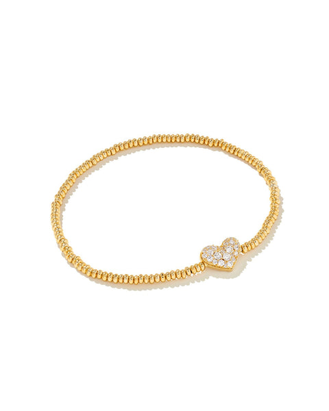 Kendra Scott ARI PAVE CRYSTAL HEART STRETCH BRACELET - GOLD WHITE CRYSTAL