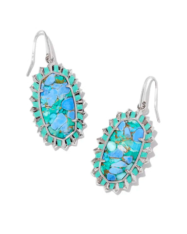 Kendra Scott Dani Silver Color Burst Frame Drop Earrings in Bronze Veined